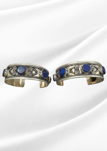 Sanaa Oxidized Silver Lapis Cuff Bangles | Tribal Engraved Pair