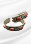 Noor Oxidized Silver Coral Cuff Bangles | Tribal Engraved Pair