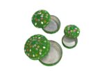 Sabz Set of 3 Mirror Work Beaded Storage Boxes | Green Sindhi Handcrafted Dibbi