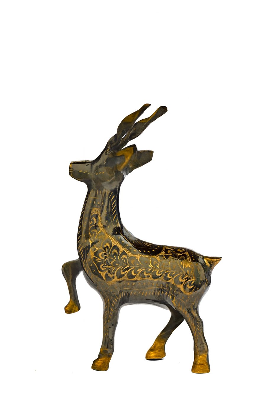 DO-DEC-032-roshan-hand-etched-brass-deer-figurine-antique-gold-tribal-home-d-cor