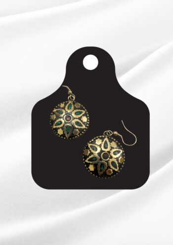 Zoya Afghan Floral Mosaic Earrings | Black Gold Tribal Drop Earrings
