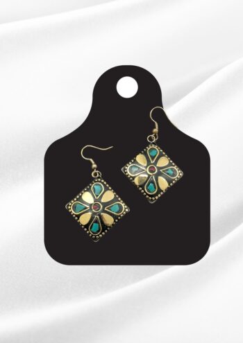 Safia Afghan Square Mosaic Earrings | Turquoise Gold Tribal Drops