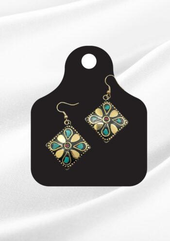Safia Afghan Square Mosaic Earrings | Turquoise Gold Tribal Drops