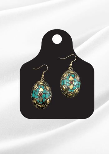 Mariam Afghan Turquoise Mosaic Oval Earrings | Antique Gold Tribal | Drop Earrings