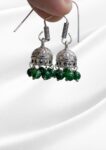 Noorie Oxidized Silver Mini Jhumka Earrings | Green Bead Danglers