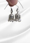 Moti Oxidized Silver Pearl Mini Jhumka Earrings | White Pearl Danglers