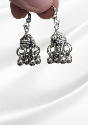 Jhanak Oxidized Silver Ghungroo Mini Jhumka Earrings | Small Ball Danglers