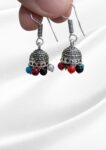Rangoli Oxidized Silver Multicolor Bead Mini Jhumka Earrings