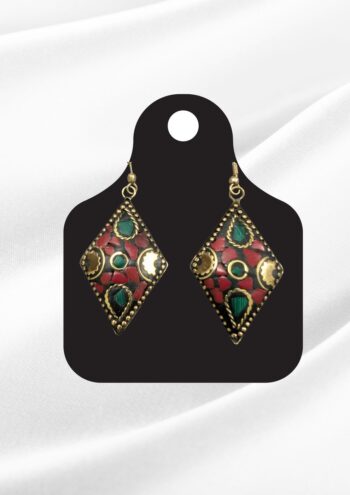 Sana Afghan Red-Turquoise Triangle Mosaic Earrings | Antique Gold Tribal