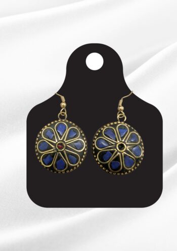 Zoya Afghan Coral-Turquoise Oval Mosaic Earrings | Antique Gold Tribal