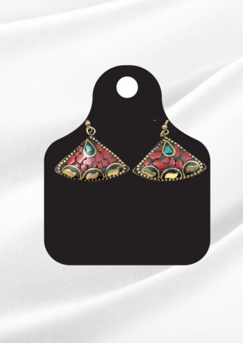 Amina Afghan Turquoise-Red Diamond Mosaic Earrings | Antique Gold Tribal