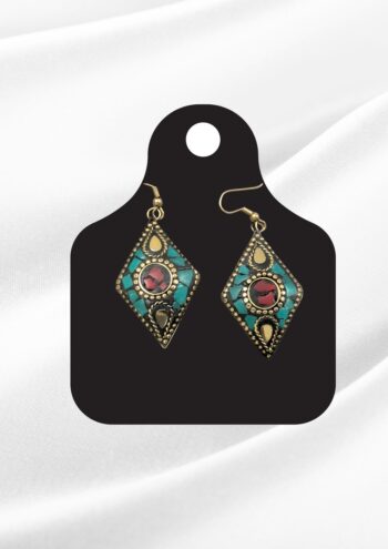 Iqra Afghan Lapis Blue-Red Round Mosaic Earrings | Antique Gold Heart Tribal