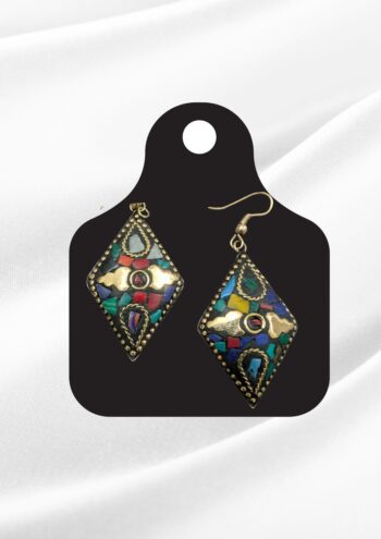Haya Afghan Multicolor Round Mosaic Earrings | Antique Gold Leaf Tribal