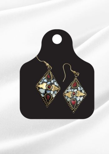 Alina Afghan White-Red Triangle Geometric Mosaic Earrings | Antique Gold Tribal