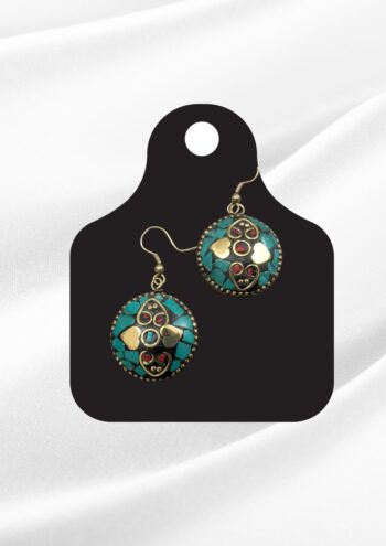 Alina Afghan White-Red Triangle Geometric Mosaic Earrings | Antique Gold Tribal