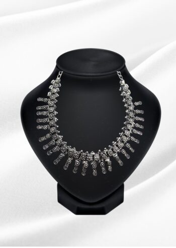 Meher Oxidized Silver Floral Choker | Tribal Drop Statement Necklace