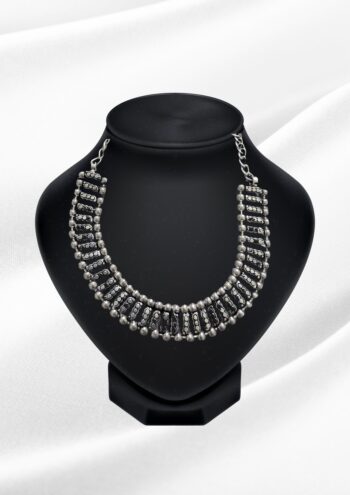 Raya Oxidized Silver Geometric Choker | Tribal Panel Collar Necklace