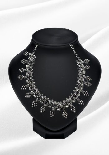 Zareen Oxidized Silver Paisley Cluster Choker | Tribal Statement Necklace