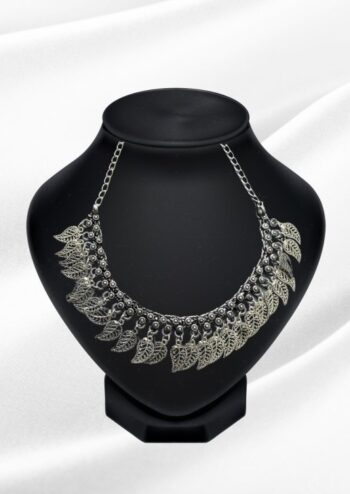 Hira Oxidized Silver Filigree Leaf Choker | Boho Statement Collar Necklace