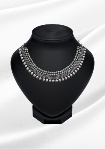Zoya Oxidized Silver Multi-Layer Choker Necklace | Tribal Beaded Collar Necklace