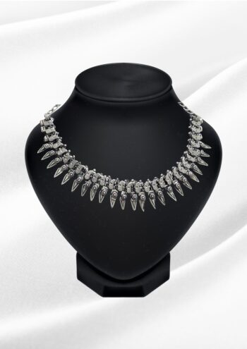 Naira Oxidized Silver Spike Choker Necklace | Tribal Spear Collar Necklace