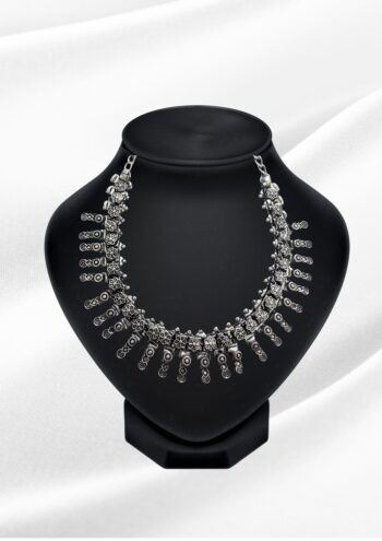 Meher Oxidized Silver Floral Choker | Tribal Drop Statement Necklace
