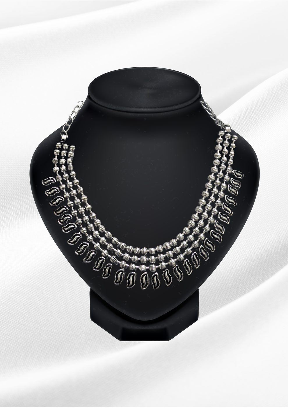 DO-NEC-025-mahira-oxidized-silver-triple-layer-bead-choker-paisley-drop-necklace