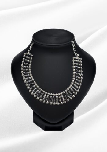 Raya Oxidized Silver Geometric Choker | Tribal Panel Collar Necklace
