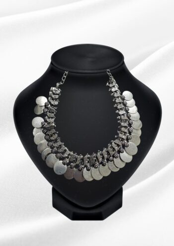Sana Antique Sliver Coin Choker Necklace | Tribal Disk Collar Necklace