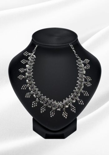 Zareen Oxidized Silver Paisley Cluster Choker | Tribal Statement Necklace