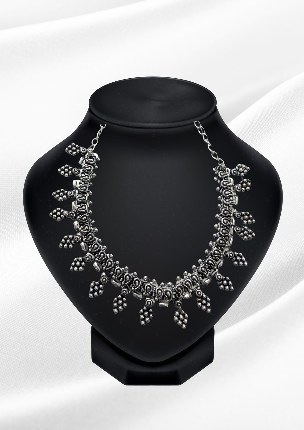 DO-NEC-028-zareen-oxidized-silver-paisley-cluster-choker-tribal-statement-necklace