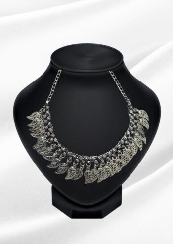 Hira Oxidized Silver Filigree Leaf Choker | Boho Statement Collar Necklace
