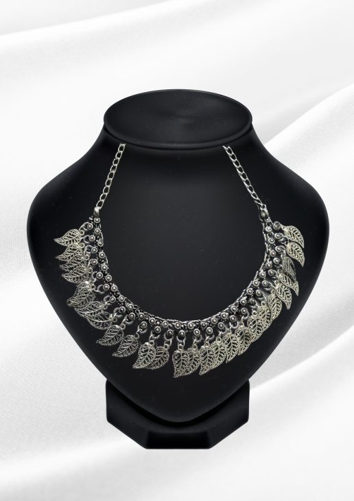 DO-NEC-030-hira-oxidized-silver-filigree-leaf-choker-boho-statement-collar-necklace